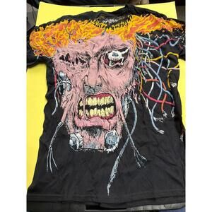 Liquid Blue Cyborg Flame Graphic T Shirt Black Size M USA Cotton